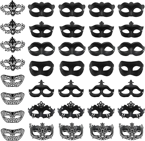 RUSVNO 36 máscaras de mascarada, decoraciones de fiesta de máscaras negras para hombres y mujeres, vintage, clásica, ajustable, Mardi Gras, máscaras