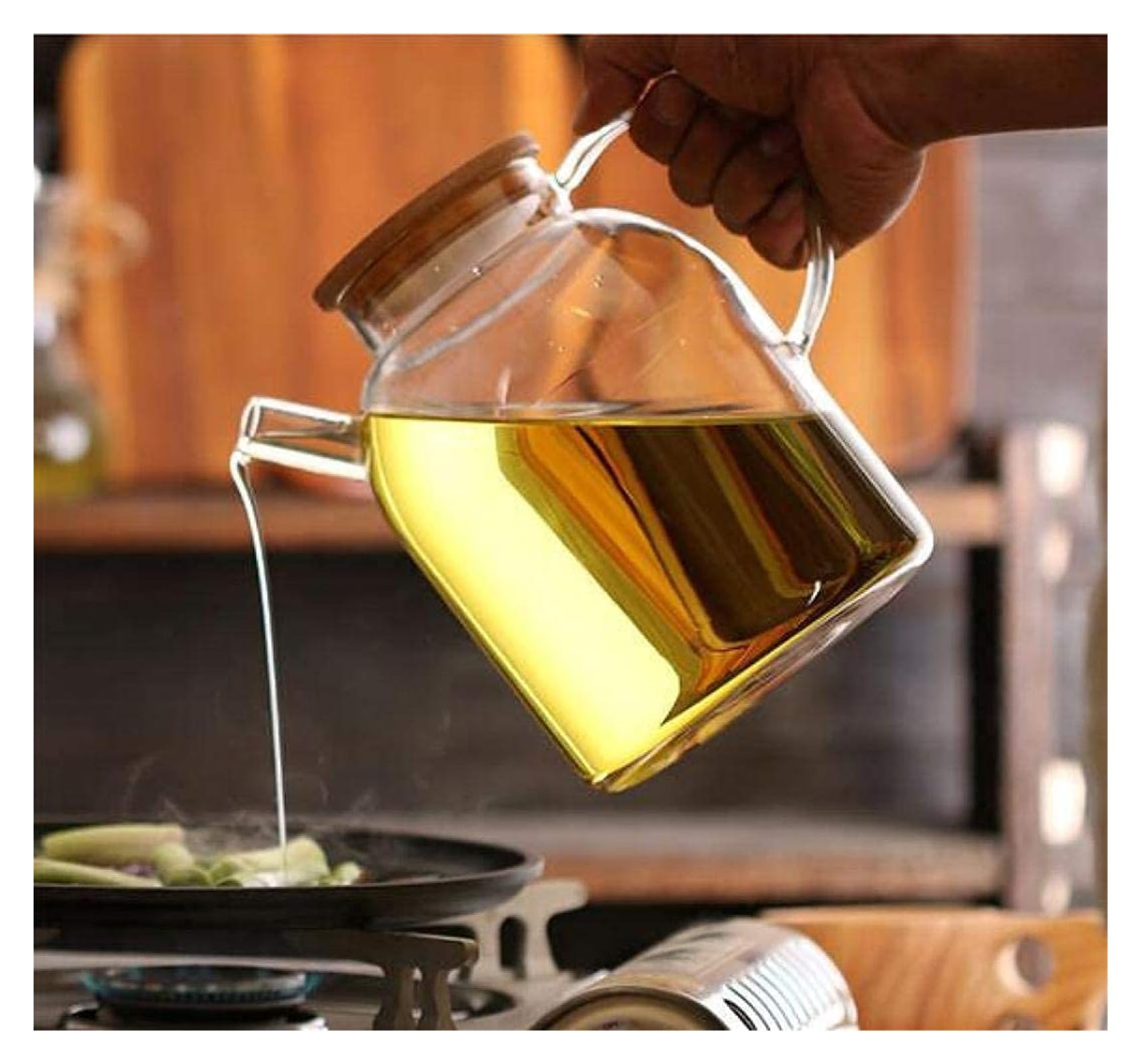 Dozownik oleju i octu Dozownik oleju i octu, szklana butelka szczelna butelka oleju przezroczysta, drewniana osłona (1000 ml) (1800 ml) Ocet(1800ml)
