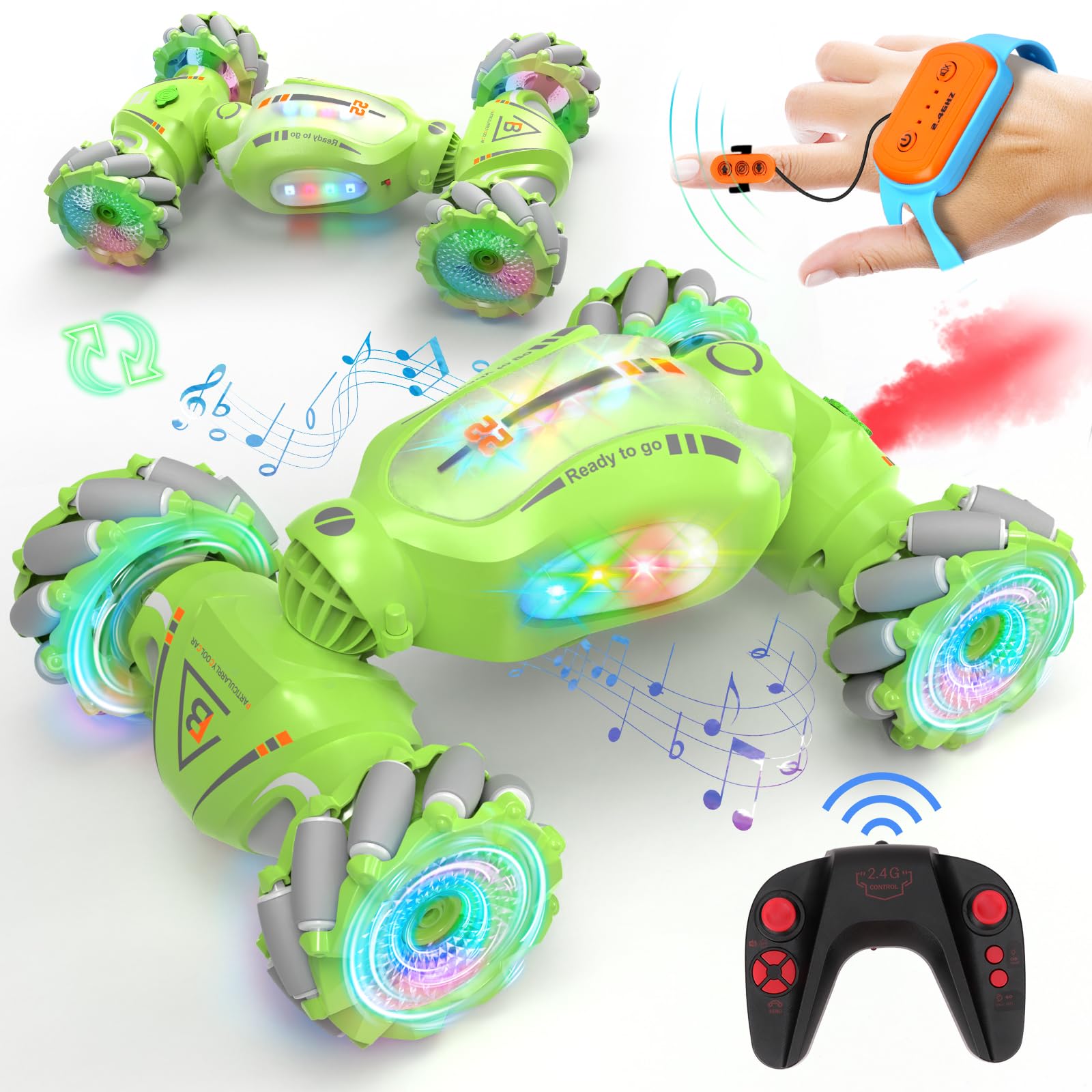 Gesture Sensing RC Stunt Car Toys for 6-12 Years Old Boys Gifts, 2.4Ghz Hand Controlled Remote Control Car with Spray, Light, Music, 4WD, 360°Rotating for Kids Age 7 8 9 10 11 Years Old
