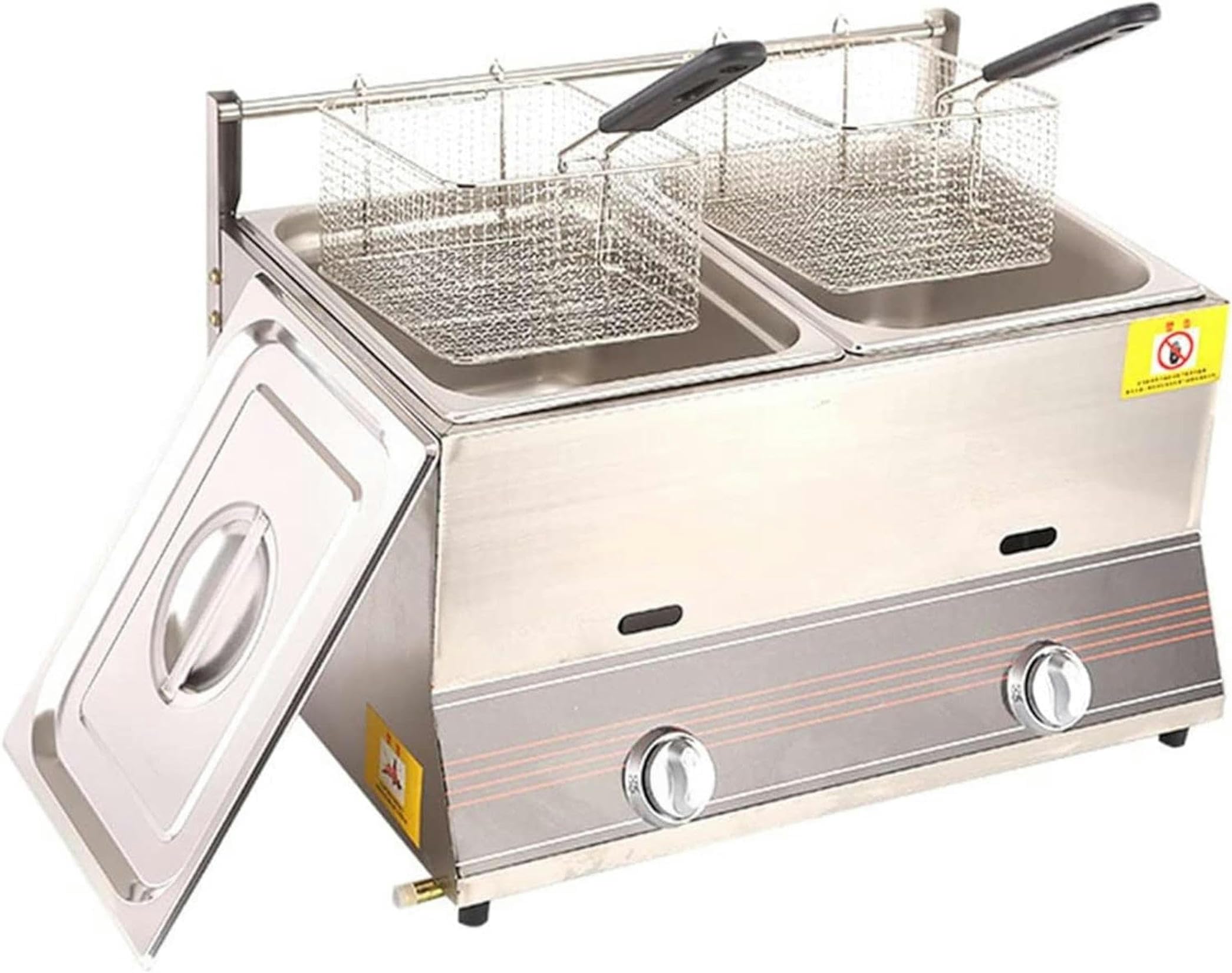AYCDL Commercial Gas Deep Fryer, ountertop Stainless Steel LPG Fryer, French Frie Frying Machine Double Deep Fat Fryer, Restaurant Home Fries Chip with Baskets and Li,Single,Double