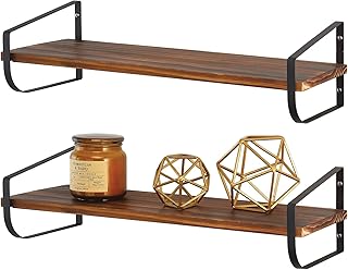 mDesign étagère murale moderne – étagère bois longue avec monture en métal – meuble de rangement suspendu pour salle de bain, bureau, chambre, etc. – noir et nature