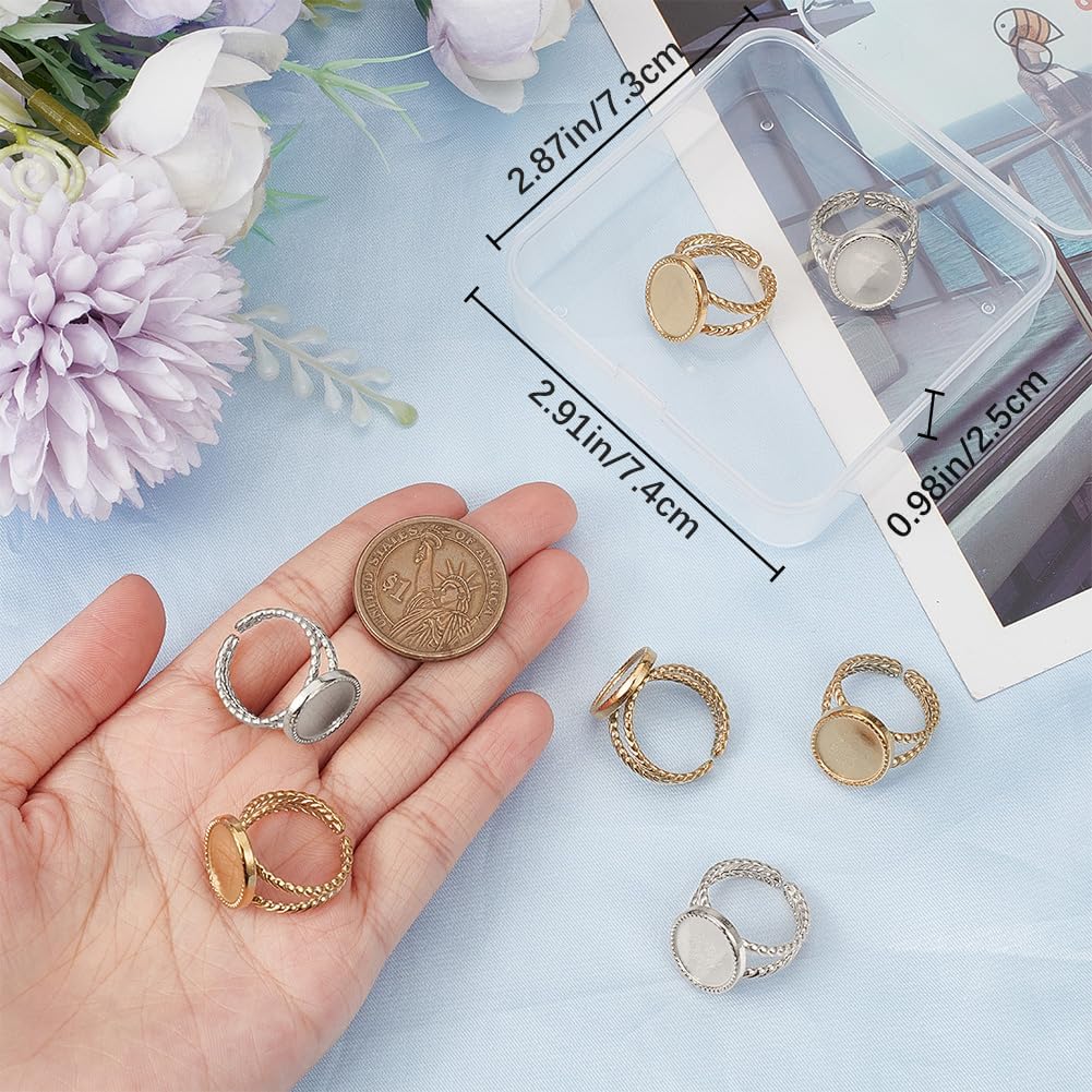 Beebeecraft 1 Box 8Pcs Sun Open Cuff Ring Settings 18K Gold Plated Open Blank Rings Metal Settings Ring Blanks DIY Bezels for Jewelry Making, Oval Tray 16x12mm