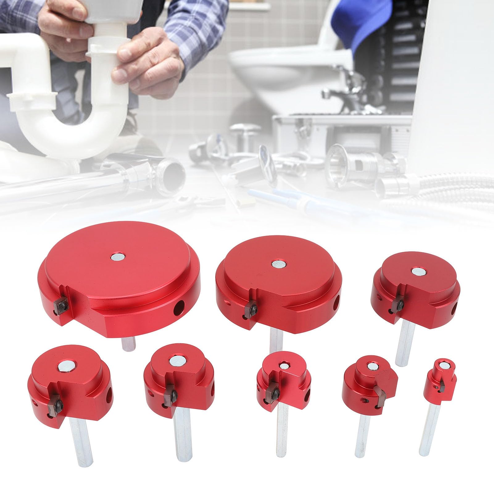 7 Pieces PVC Pipe Reamer Kit Fitting Saver with 3/4" 1" 1-1/4" 1-1/2" 2" 3" 4" Compatible with 1/2" Drills for SCH40 PVC CPVC ABS Pipe Repairs Water Lines - Image 3