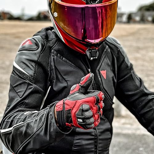 Miniatura 9 de Harssidanzar Guantes de cuero transpirable para motocicleta con pantalla táctil para hombres y mujeres KM046