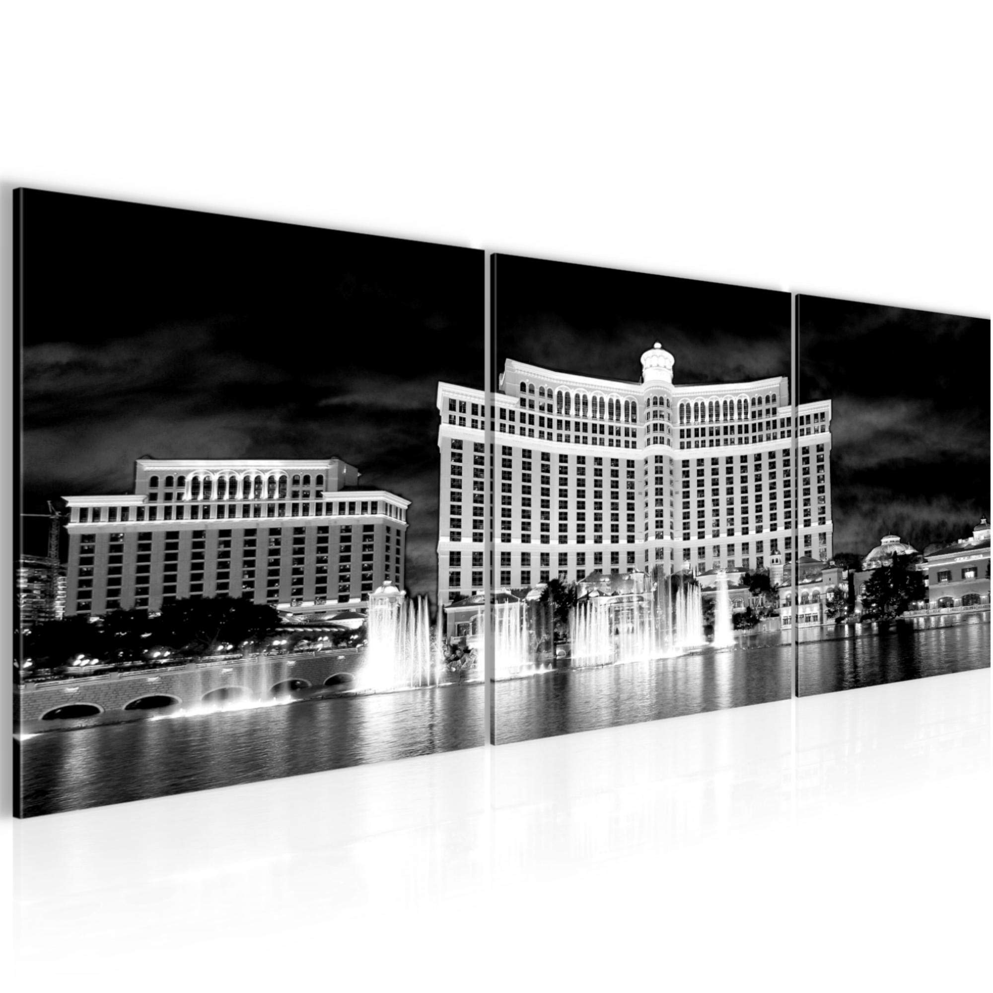 Runa Art C - Pictures Las Vegas 120 X 40 M Non-Woven Anvas Black-And-White Multi-Part Modern Wall Art 601233