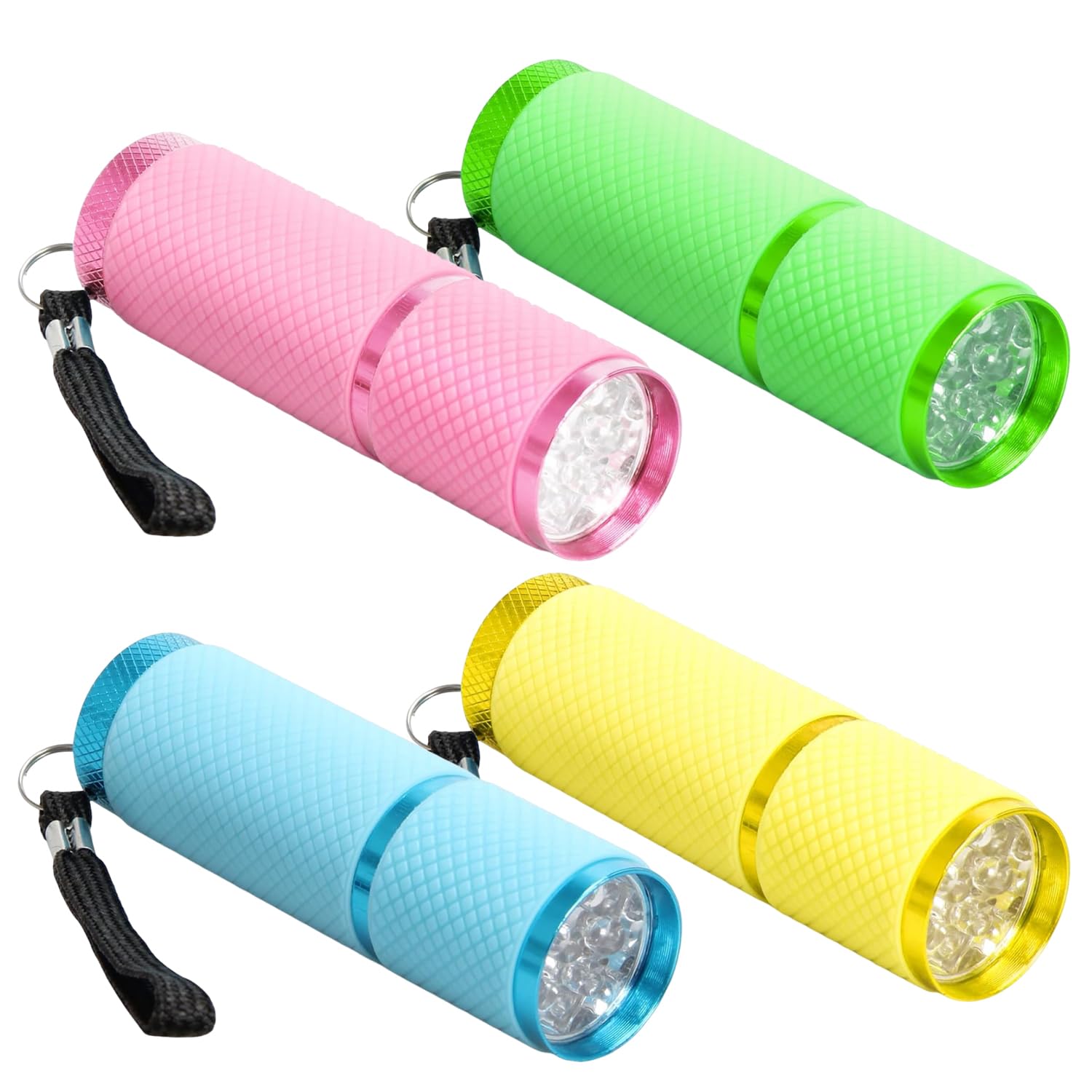 4 Pack Small Torch Mini Torches LED Super Bright with 9 LEDs, Multicolor Kids Torch with Lanyard, Pocket Torch with Rubber Grip for Camping Hiking Outdoors Gift, Without Batteries [Energy Class A+++]