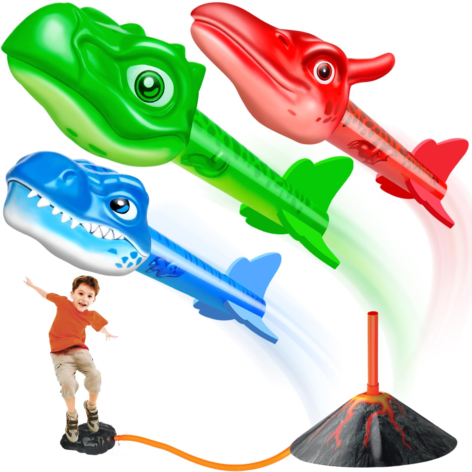 Dinosaur Rocket Launcher for Kids 3 4 5 6 7 8 Years Old, Easter Basket Stuffers, Dinosaur Toys for Kids 3-5, Launch up to 100 ft,Kids Outdoor Toys for Boys & Girls，Birthday Gift Ideal