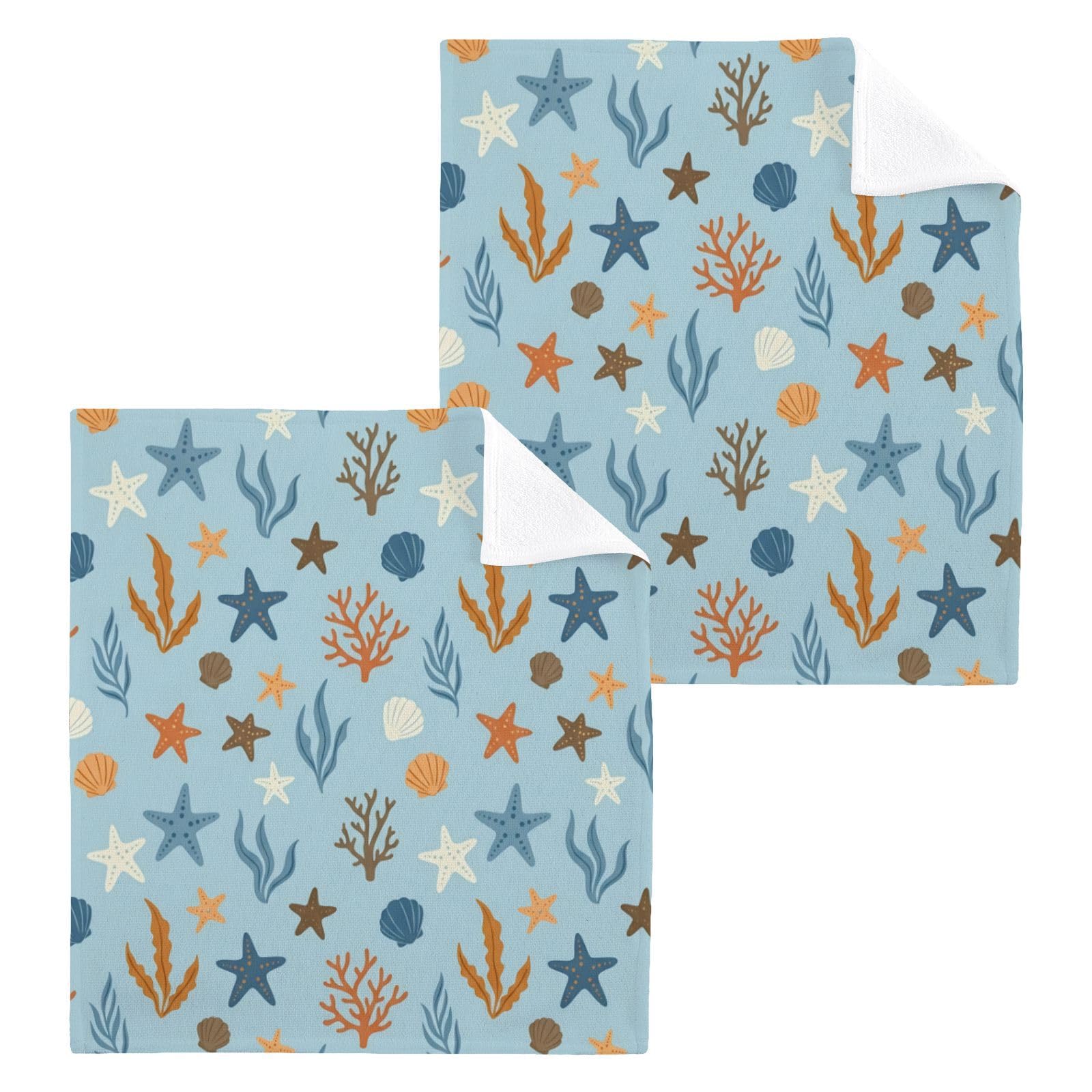 BOESI Boho Ocean Elements 12x12in Cotton Washcloth,Face Towel
