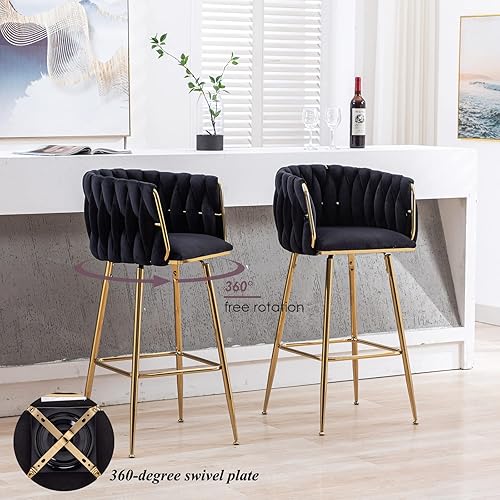 Miniatura 6 de DUOMAY Juego de 2 taburetes de bar giratorios modernos, taburetes de bar de altura de mostrador de 26 pulgadas, silla de bar de isla de cocina de