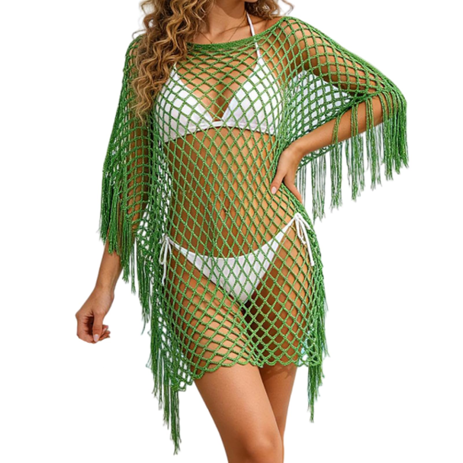 Poncho de playa versátil combinable con diseño de red calada y caída fluida 8