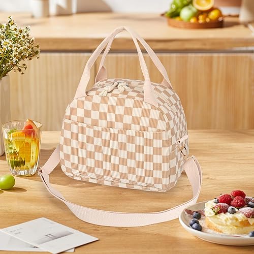 Miniatura 4 de Bolsa de almuerzo para mujer con correa para el hombroGran capacidadAislamiento reforzadoDuradero e impermeable Bonita bolsa de almuerzo de pana,
