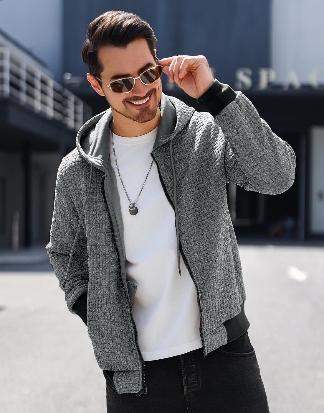 Mens Zip Up Hoodie Full-Zip Sweatshirt Lightweight Loose Fit Hooded Jackets - Image 2