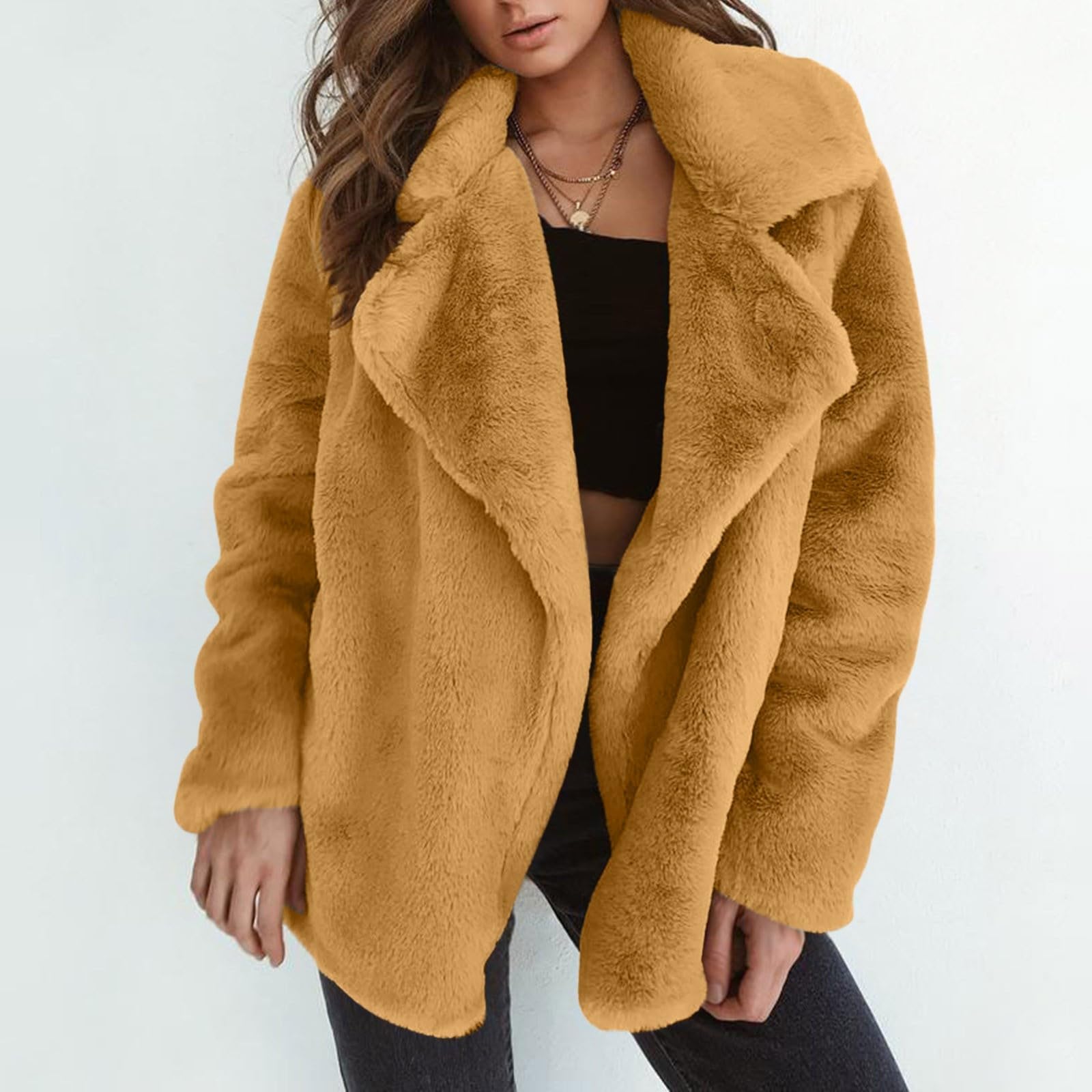 Generisch Damen Softshelljacke Wintermantel Warm halten Oberbekleidung Lockerer Mantel mit großem Kragen