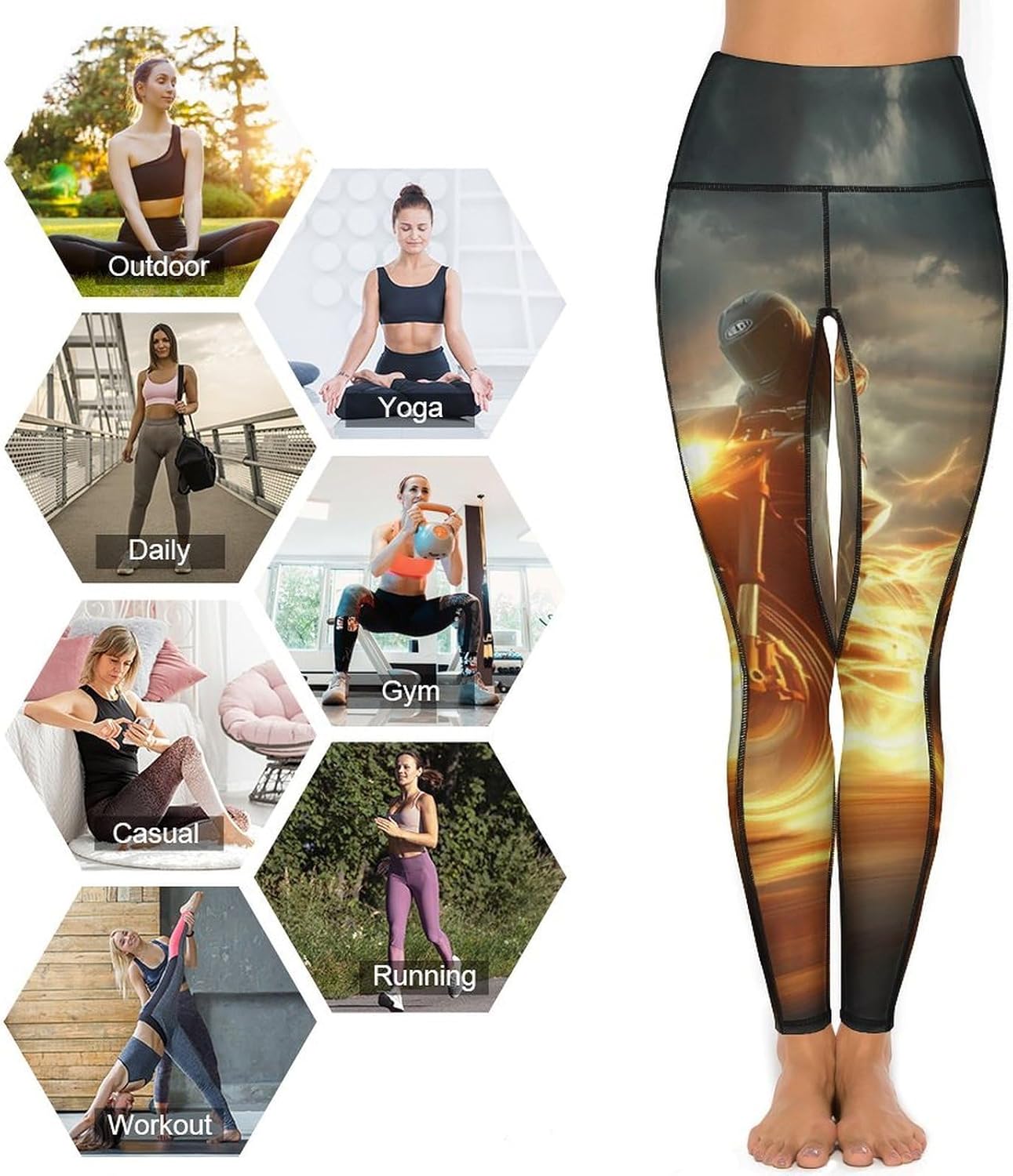 Man Ride A Motorcycle Womens Yoga Pants High Waist Tummy Control Workout Leggings