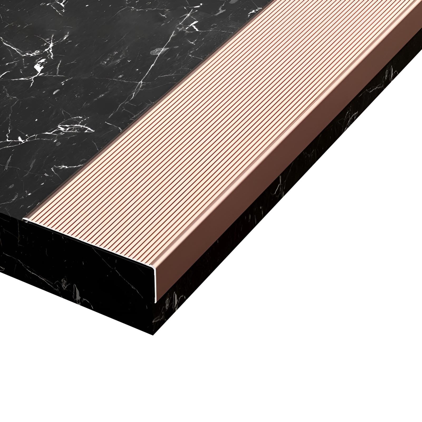 Perfil angular de borde de escalera en forma de L, longitud 100/134 cm, Perfil de protección de borde de escalón de aluminio antideslizante para interiores y exteriores(Rose gold,120cm/47 In)
