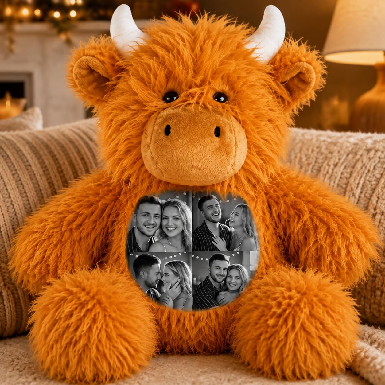 VEELU Personalised Photo Highland Cow Teddy Custom Picture Highland Cow Plush, Personalised Wedding Anniversary Birthday Gifts for Women Men Couple Friend 40cm