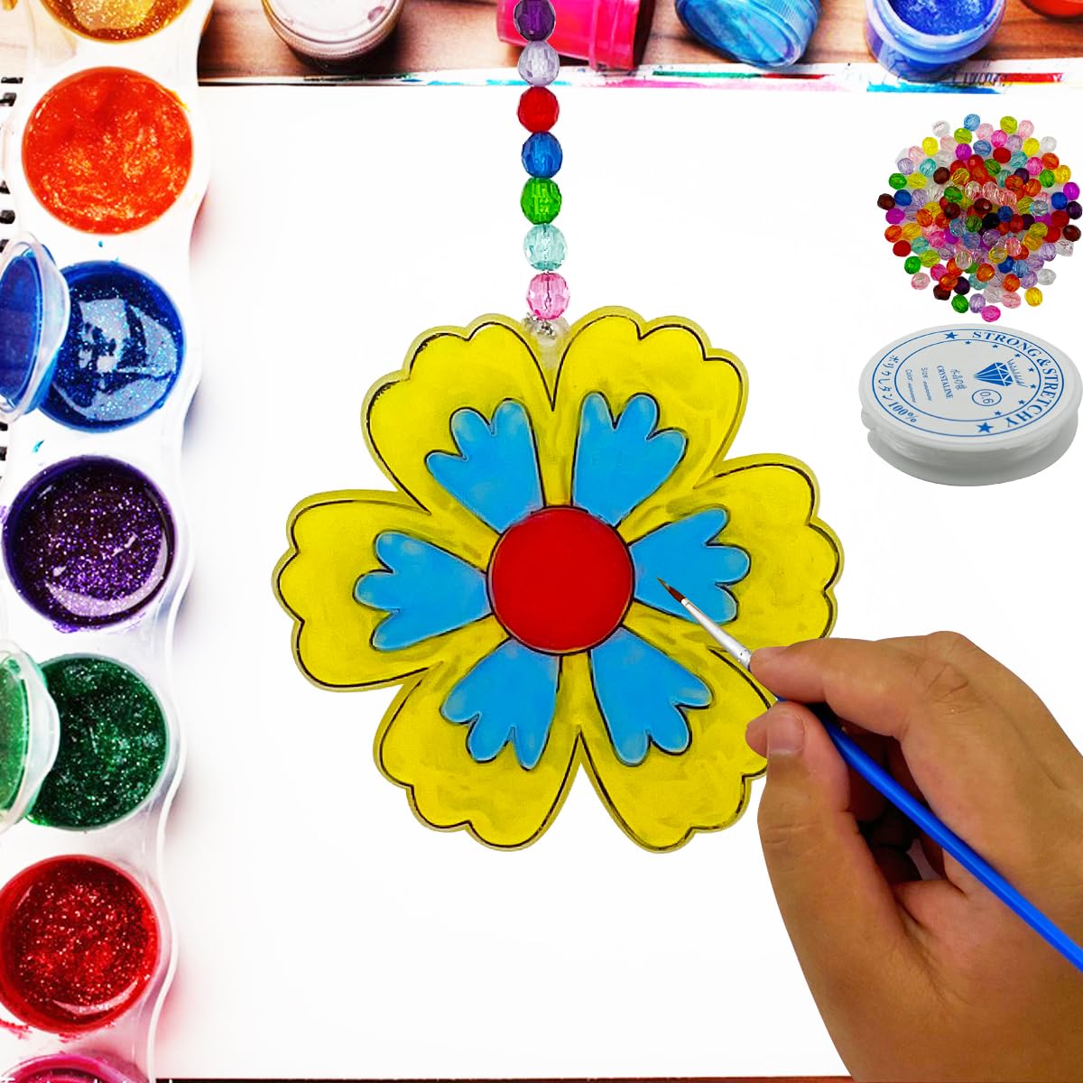 JEKEJIAJIU 24 Pcs 4 Inch Spring Flower Suncatchers Window Art Kits, Flower DIY Suncatchers Craft Kit Make Your Own Suncatcher Paint Floral Sun Catcher Ornamentsfor Easter Spring Party Decoration — view 3