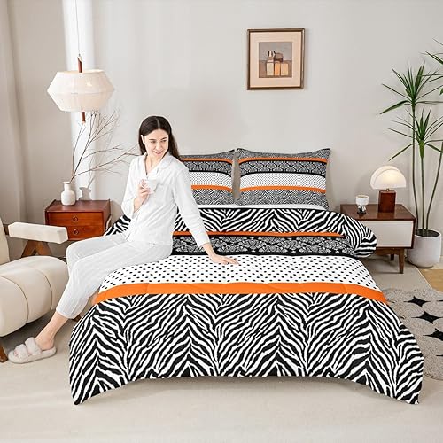 Miniatura 210 de Castle Fairy Juego de ropa de cama con estampado de cebra, tamaño matrimonial, juego de edredón de animales de África y vida silvestre, juego