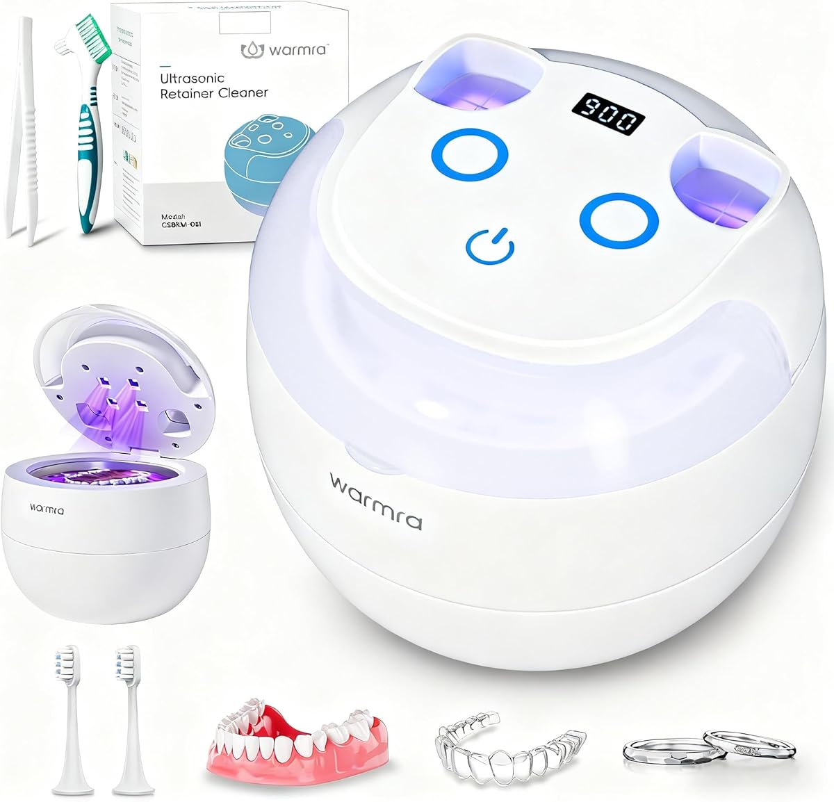Ultraschallreinigungsgerät 45KHz mit 200mL Dental Pod, 4 Modi Ultraschallreiniger, UV Ultrasonic Cleaner für Zahnersatz, Zahnschiene, Retainer, Zahnspangen, Aligner, Zahnprothesen, Mundschutz, Schmuck