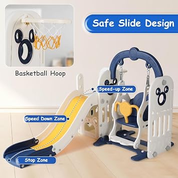 7 in 1 Toddler Slide and Swing Set, Large Kids Climber with Basketball&Hoop