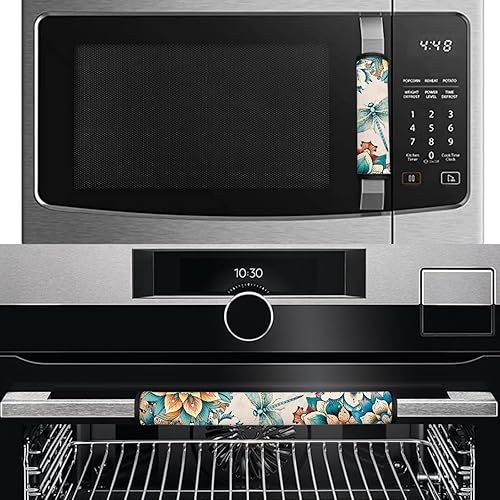 Miniatura 3 de Fundas para manija de puerta de nevera con colibrí floral, estilo bohemio, 4 unidades, protege tu microondas, horno, refrigerador, lavavajillas,