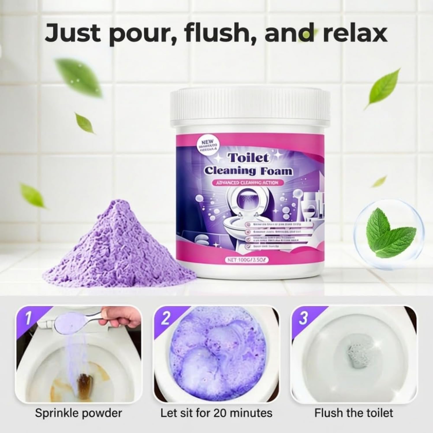 Polvere Detergentes Schiumogena Senza Contatto, Detergente Per Wc, 2026 Nuovo Detergente Anticalcare, Touch Free Foaming Toilets Cleaner, Toilet Cleaner, Detergentes Per Wc (3PCS)
