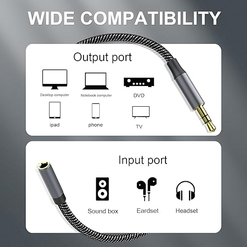 Miniatura 2 de MOSWAG Cable de extensión de 10 pies9.8 ft de 0.138 in de audio macho a hembra, adaptador de extensión estéreo de nailon, cable trenzado compatible