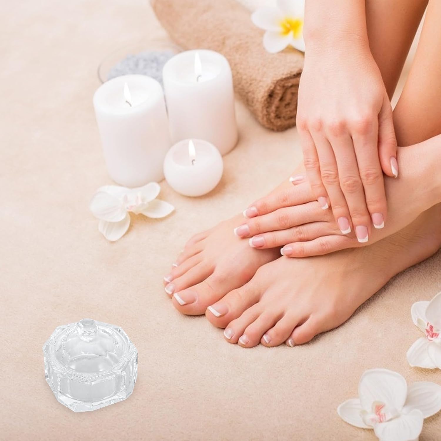 MAGICLULU Nail Art Crystal Glass Cup with Lid Manicure Liquid Powder Dappen Dish Octagonal Nail Crystal Container