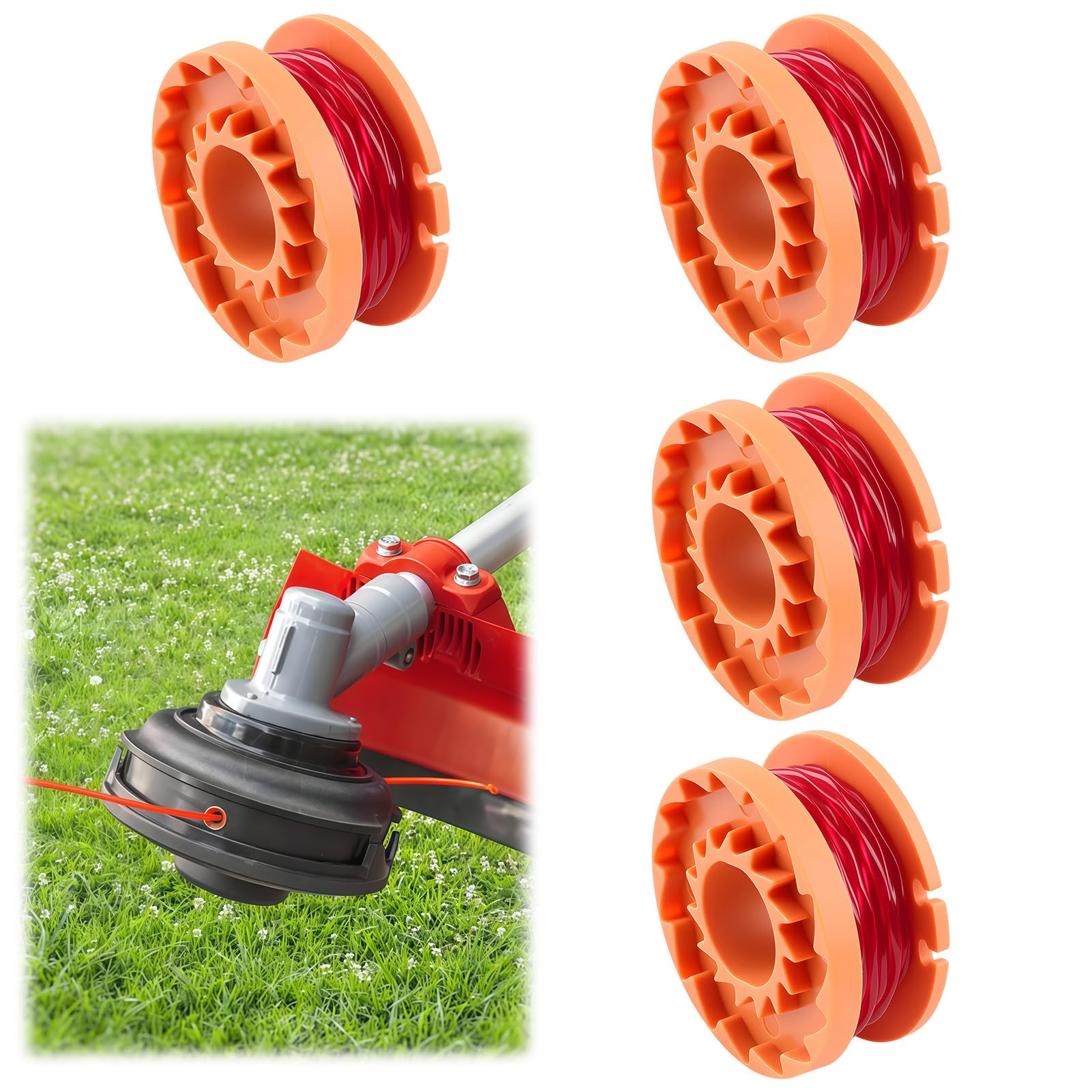 Guline 4 PCS Replacement Strimmer Spool for Worx WA0010 WG180 WG150 WG152 WG153 WG163 Lawn Mower Strimmer Spool Grass Trimmer Spool, 1.65mm x 3.04m Autofeed Nylon Line Lawn Mower Line