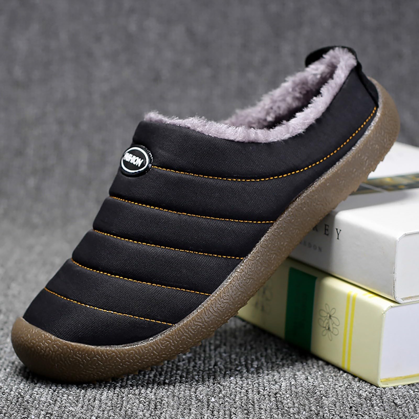 Zapatillas de estar por casa para mujer con talón cerrado, zapatillas forradas cálidas, impermeables, para interiores y exteriores, con suela gruesa antideslizante, forro polar, zapatos de cabaña