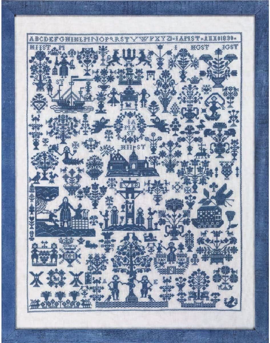 Permin Counted Cross Stitch kit Sampler Hamburg Blue