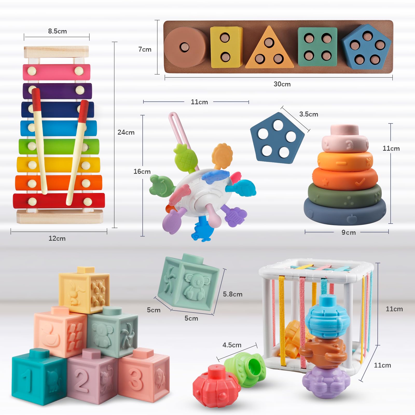 Jouets Bebe 6 en 1 Montessori Cube Activite Xylophone Jouet en Bois Cadeau pour Bebe Fille Garcon