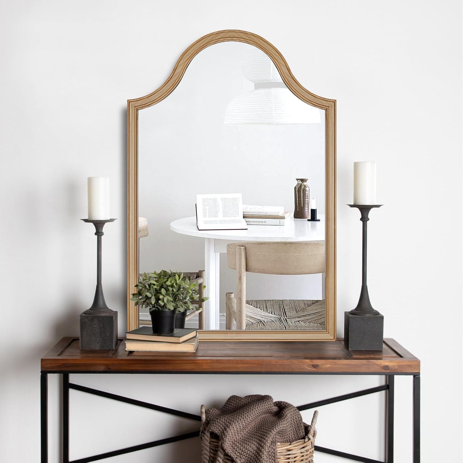 HOMECOOKIN Wood Arched Mirror for Bathroom, 24" x 36" Farmhouse Rustic Arched Wall Mirror for Vanity, Living Room, Entryway Home Decor (Rustic)