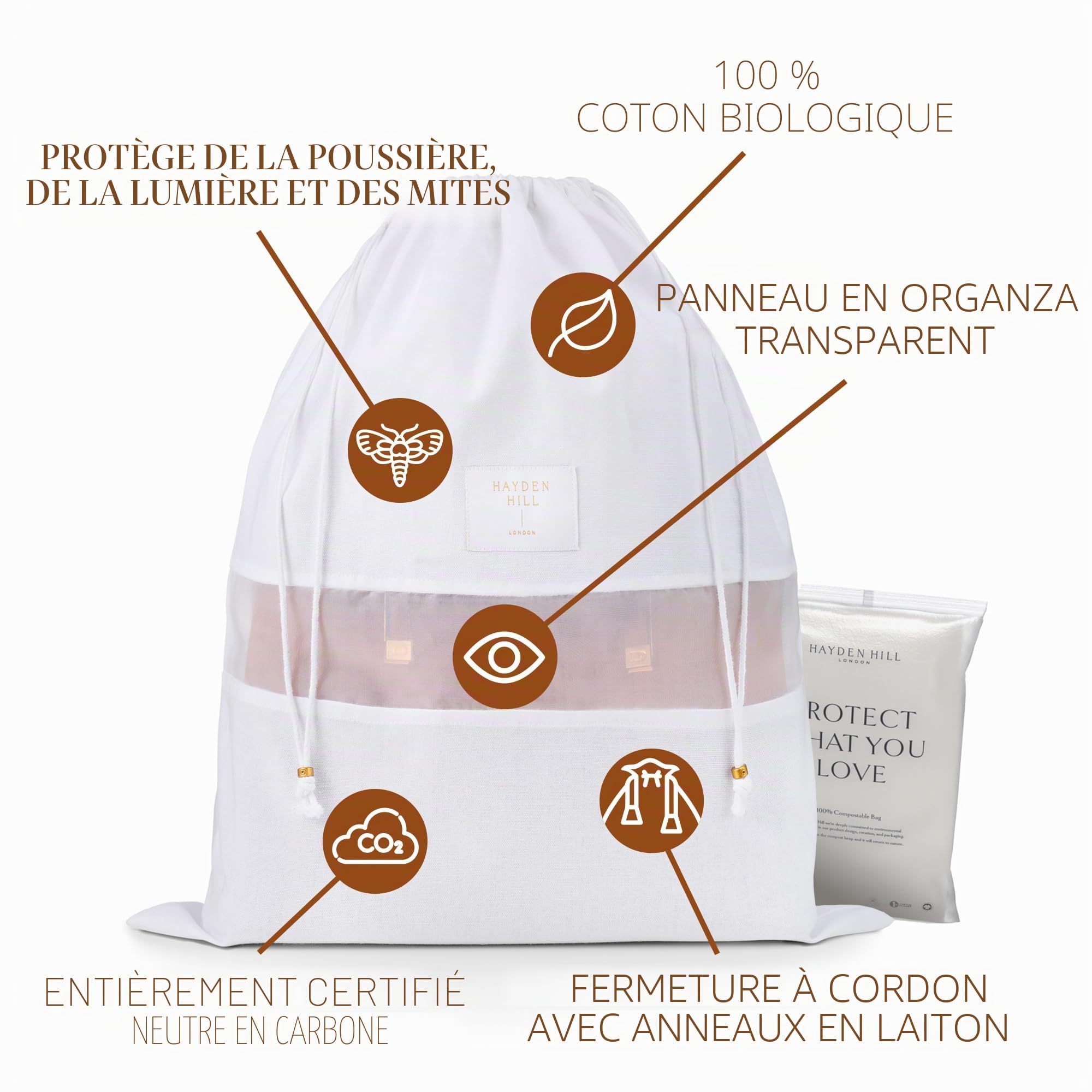 Hayden Hill Sacs à Poussière en Coton Bio pour Sacs à Main