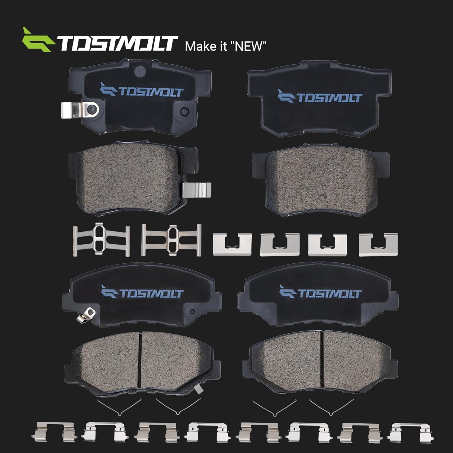 New 8pcs Complete Front+Rear Super Quiet Shimmed Slotted Ceramic Disc Brake Pads Set w/Installation Hardware Compatible With 03-11 Honda Element 02-04 CR-V CRV FWD/4WD/AWD