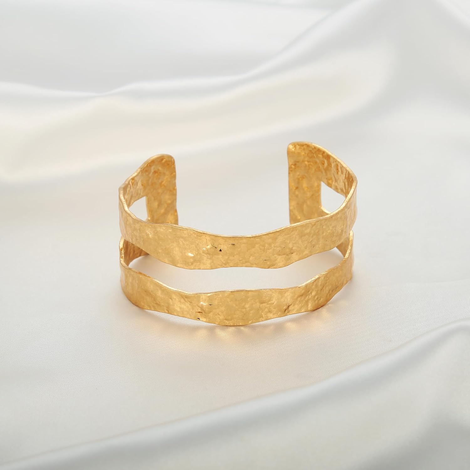 WOWORAMA Hammered Chunky Cuff Bracelets for Women Vintage Boho Wide Bangle Bracelets Irregular Statement Bracelet Thick Arm Cuff Gold Silver Bracelet - Image 7