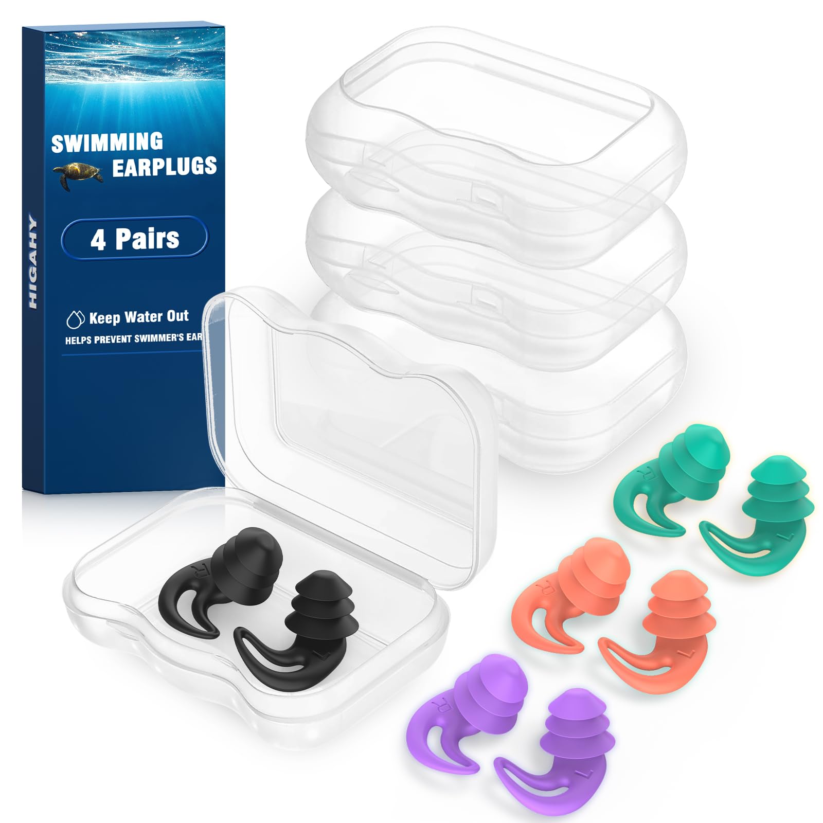 Tappi orecchie piscina bambini – 4 paia impermeabili riutilizzabili in morbido silicone tappi per le orecchie per doccia, nuoto, surf, snorkeling e altri sport acquatici
