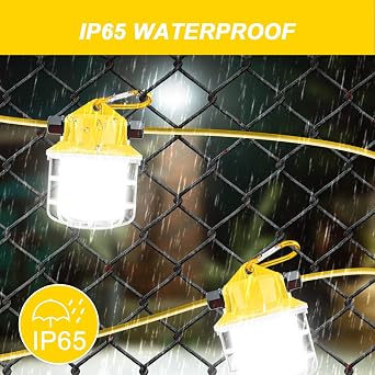 RIUVAO 100ft LED Construction String Lights,Super Bright 150W 15000LM Waterproof IP65 Led String Work Lights, Construction Temporary Lights (100ft-10lights)