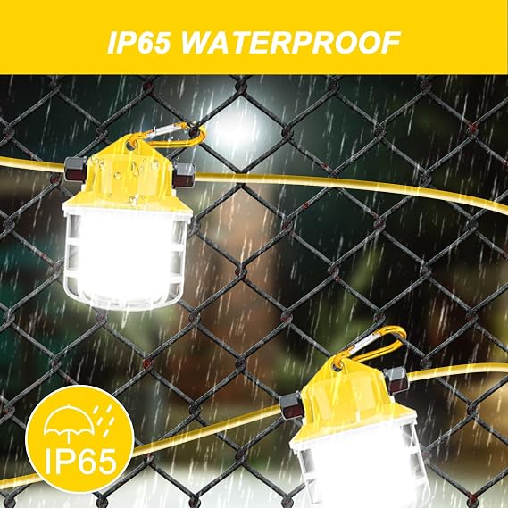 RIUVAO 100ft LED Construction String Lights,Super Bright 150W 15000LM Waterproof IP65 Led String Work Lights, Construction Temporary Lights (100ft-10lights)