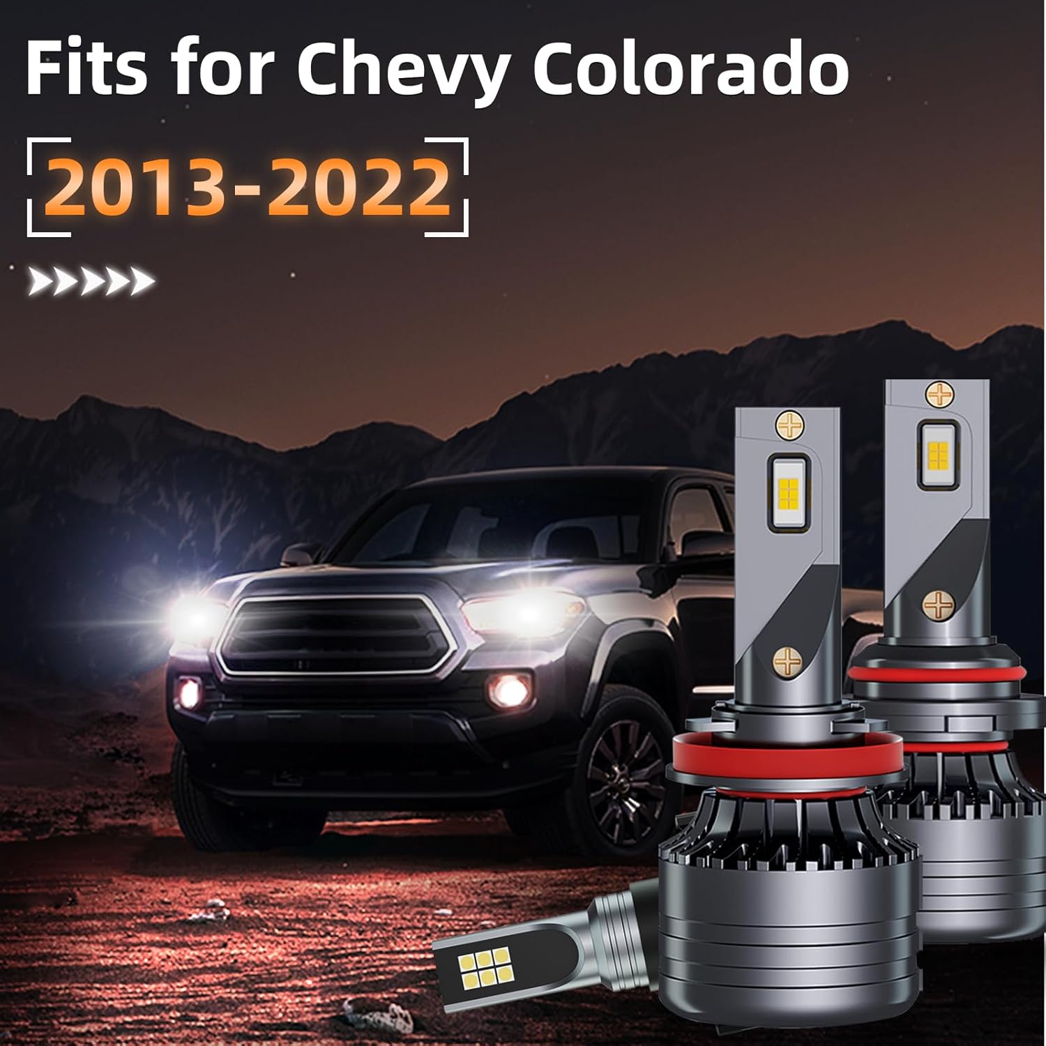 Fits for 2013-2022 Chevy Colorado High Low Beam Fog Lights Bulbs Combo, 300% Super Bright White Plug and Play Powersports Lights Blubs Package, 6500K White, Pack of 6