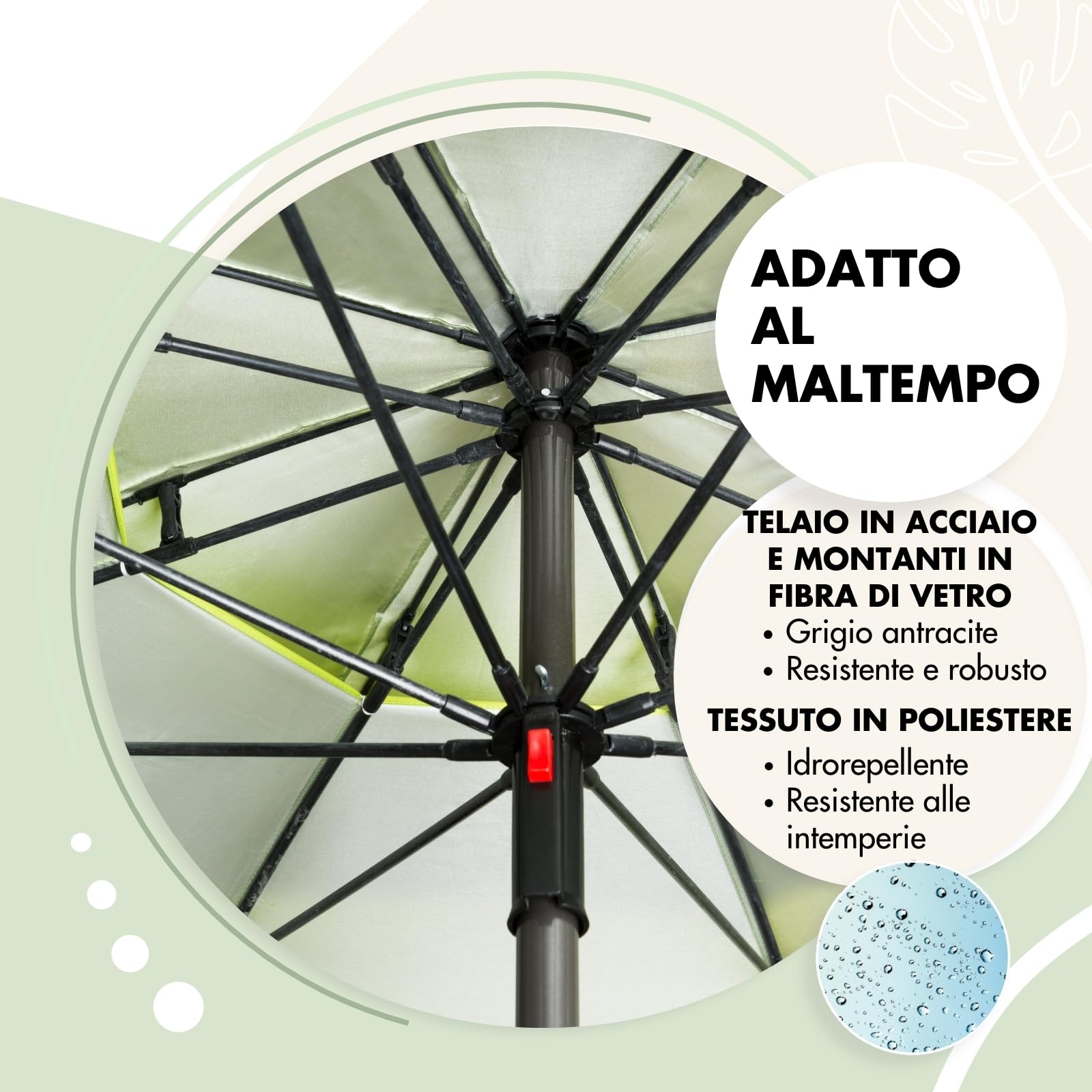 Doppler - Ombrellone, 200 cm, ombrellone stabile da spiaggia, a prova di vento, ombrellone da spiaggia, pieghevole, impermeabile