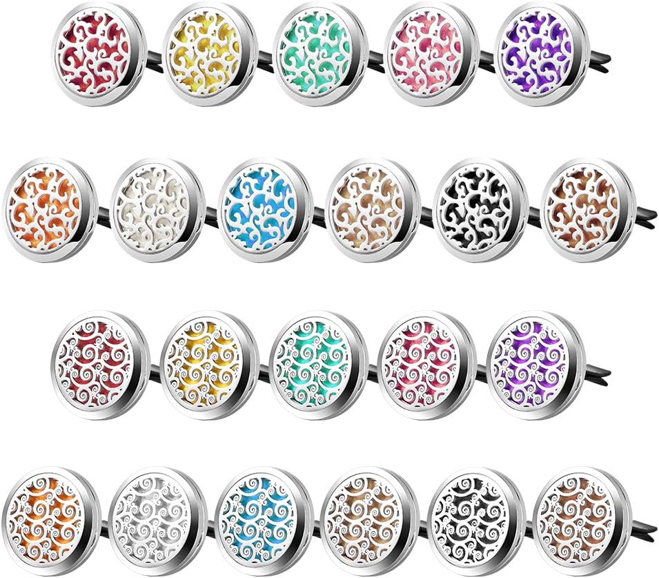 2 PCS Car Diffuser Vent Clip for Essential Oil, Aromatherapy Essential Oil Diffuser Vent Clip 316L Stainless Steel Locket with Vent Clip 33 Felt Pads
