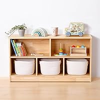 OOOK Rubber Wood 5-Compartment Montessori Shelf, 43.3" 2-Tier Toy Organizer Storage Cabinet for Kids Room, Playroom, Nursery