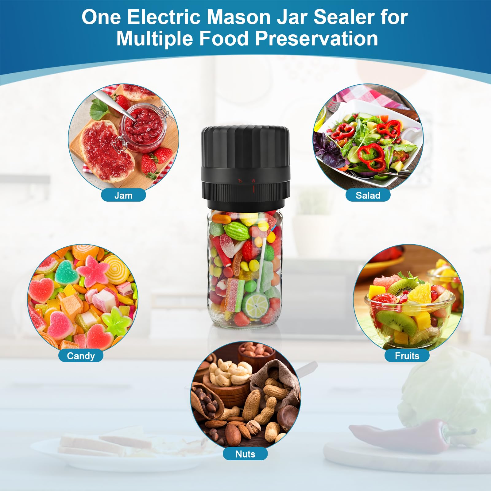 Dicorain Mason-Jar-Scellant sous vide, ouverture large et ouverture normale, kit de scellage sous vide pour bocaux avec ouvre-boîte et 5 paires de couvercles