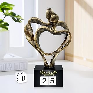 Anniversary Wedding Gifts for Couple Parents Wife Husband(1-99 Years) , Romantic Heart Decoration Couple Sculpture Love Statue for Her and Him, Anniversary Weddings Valentine's Gifts Home Decor(S)