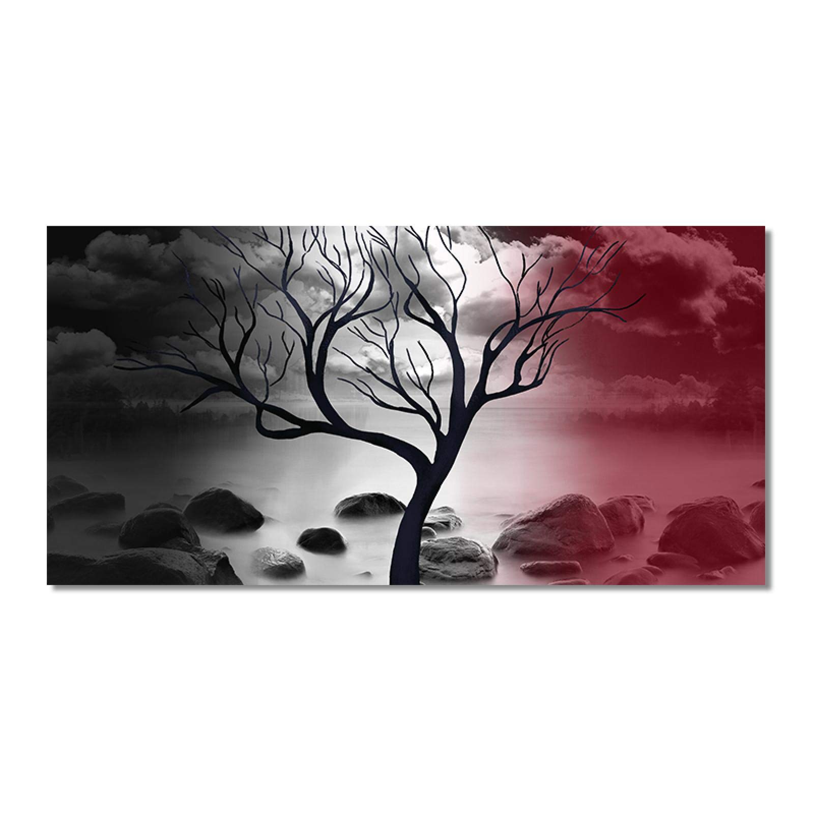 Amazon.co.jp: キャンバスの風景ポスターとプリントの自然な黒と赤の木  