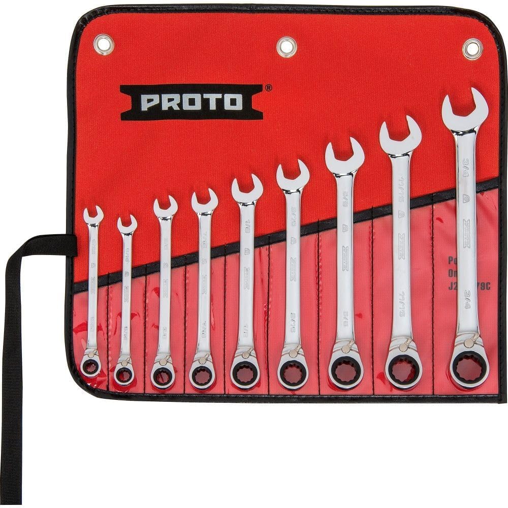 Proto Industrial JSCVT-9S Full Polish 12 Point Reverse Ratchet Wrench 9 Piece, 9/32-3/4"