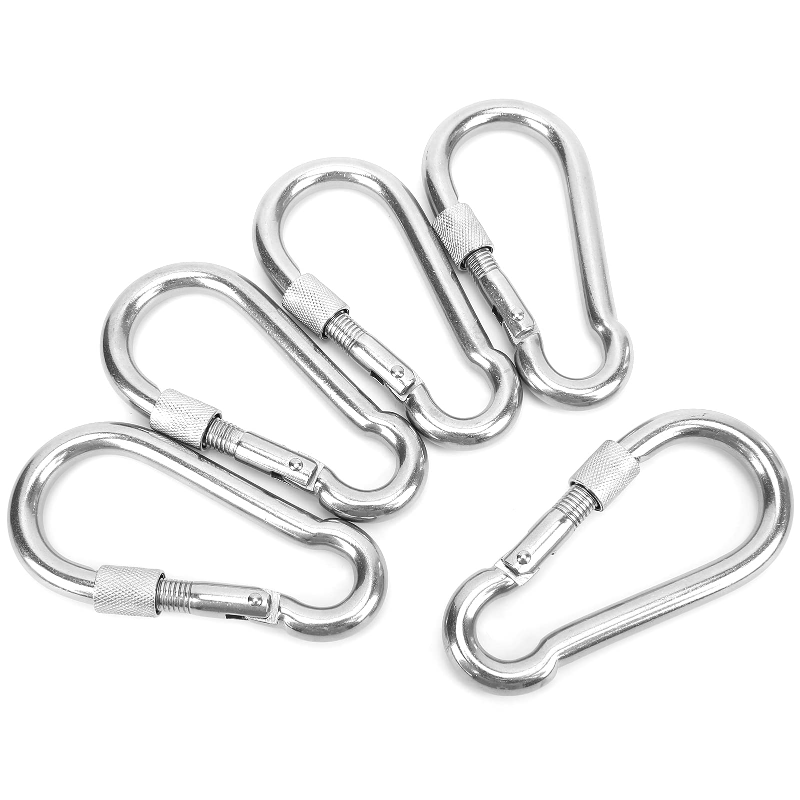 Bediffer Karabiner mit Karabinerhaken, Robust, 5 Stück, für Camping, Wandern, Angeln, Edelstahl, 120 Mm