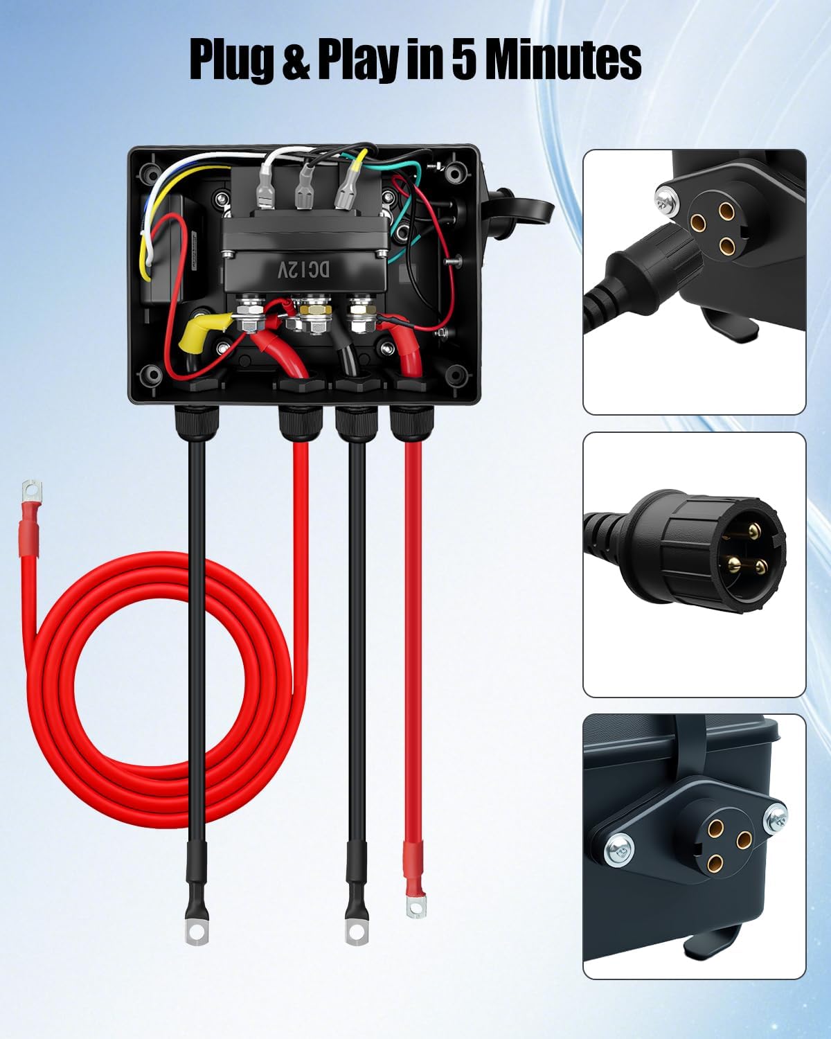 Winden-Magnetschütz-Relais-Set, 12 V, 500 A, Seilwinde, Fernbedienung mit wasserdichter Box, Dual-Fernbedienung, passend für 3628 kg - 7,711 kg ATV, UTV, Jeep-Anhängerwinden, vorverdrahtet