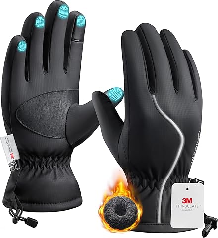 Origem Guantes Moto Invierno por Hombre Mujer, 3M Thinsulate Termicos Esqui Guantes Nieve Impermeables Felpa Pantalla Táctil Frio por Ciclismo, Running,Camping,Bicicleta,Senderismo,Esquiar